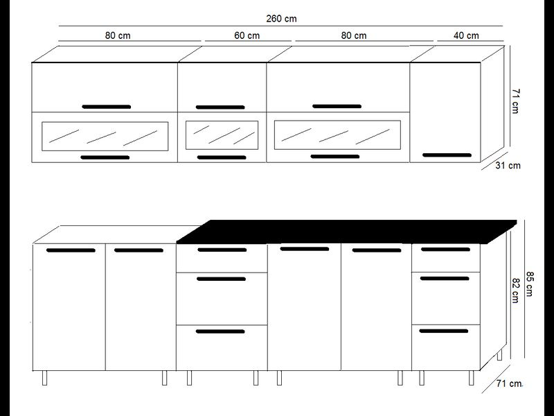 Kuchynská zostava 260 zlatý lesk-hnedý lesk