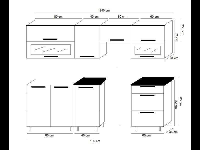 Kuchynská zostava 240 biely lesk-čierny lesk