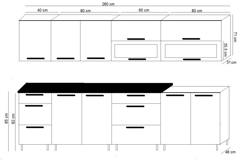 Kuchynská zostava 260 biely lesk-čierny lesk