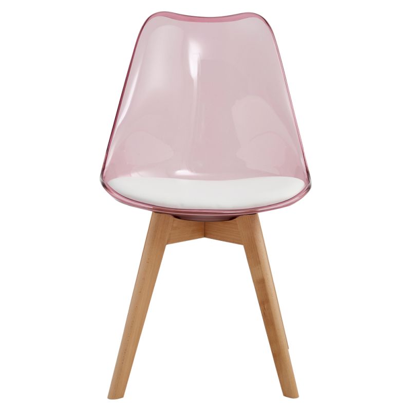 Plastová stolička transparentná ružová, akryl-ekokoža-buk