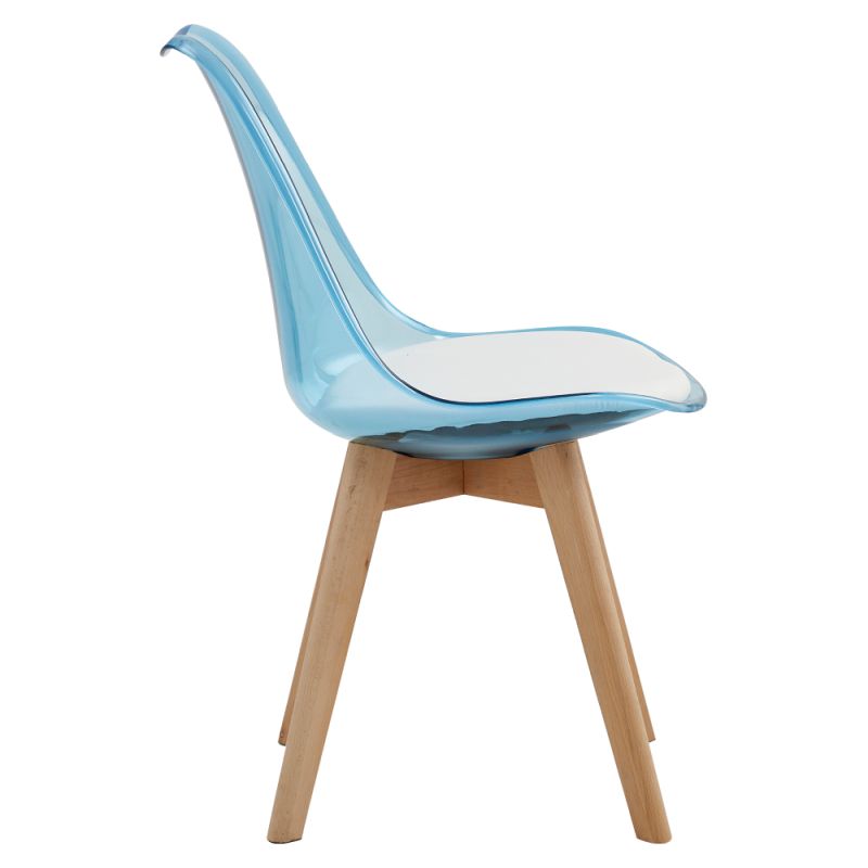 Plastová stolička transparentná modrá, akryl-ekokoža-buk