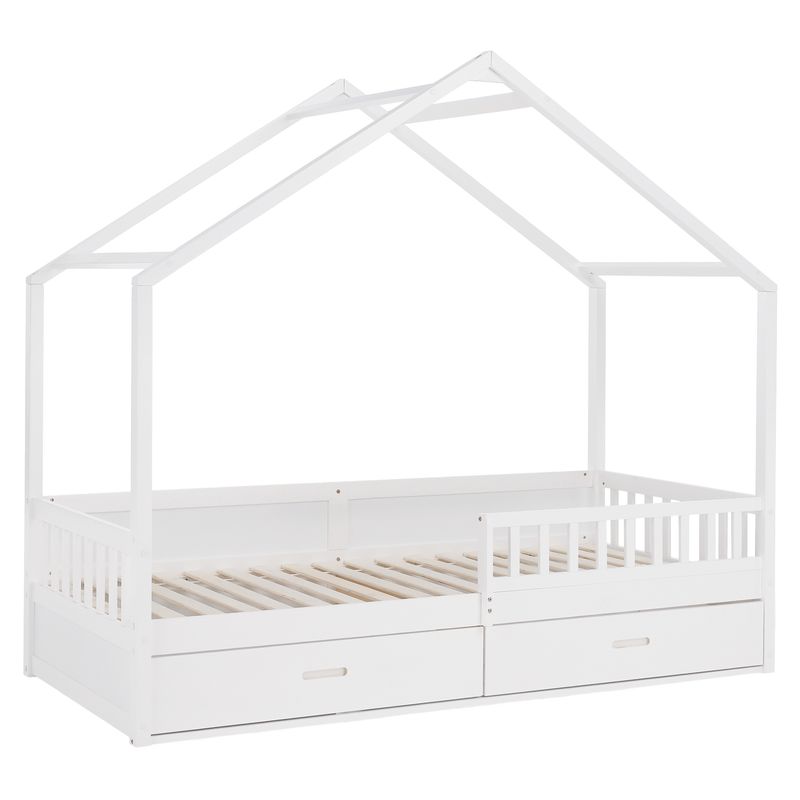 Pohodlná montessori posteľ v tvare domčeka, 90x200, biela, masív