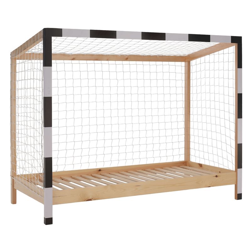 Montessori posteľ v tvare futbalovej brány 90x200, prírodná-biela-čierna