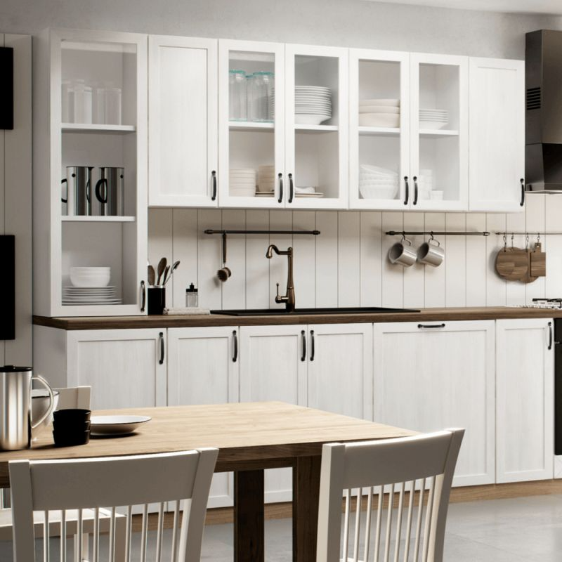 Horná skrinka so sklom G30S, biela-sosna nordická, pravá, 1x dvierka