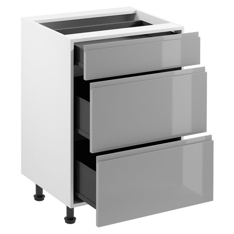Spodná skrinka, biela-sivý vysoký lesk, D60S3, 3x zásuvka