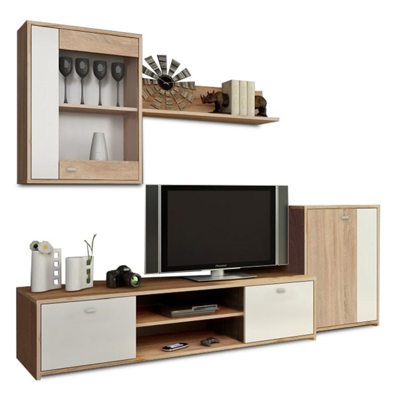 Jednoduchá obývacia stena, dub sonoma-biela