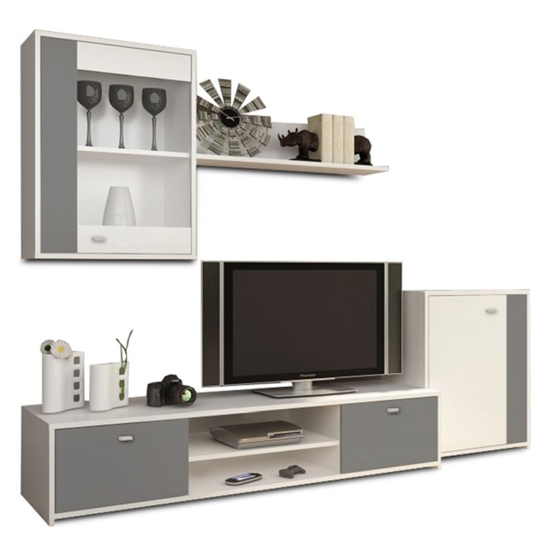 Jednoduchá obývacia stena, biela-sivá