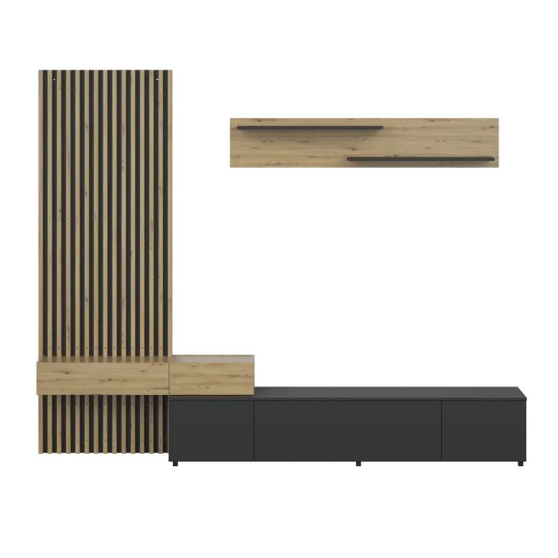 Štýlová obývacia stena, čierna-dub artisan