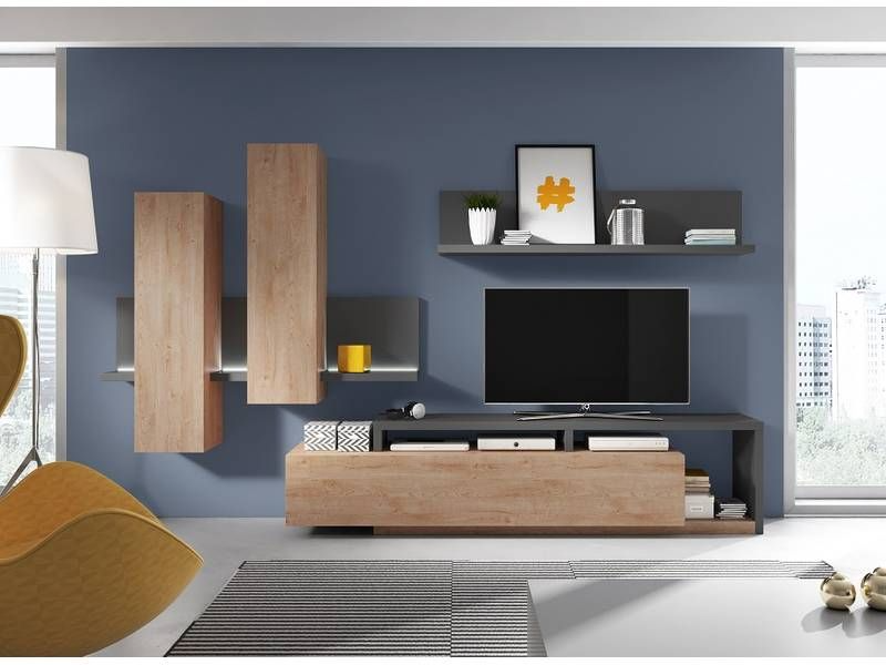 Moderný systém obývacej steny antracit-dub ribbec