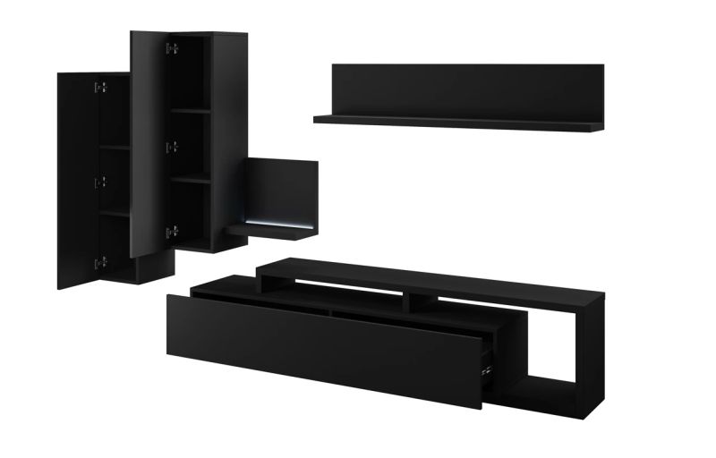 Moderný systém obývacej steny čierny supermat