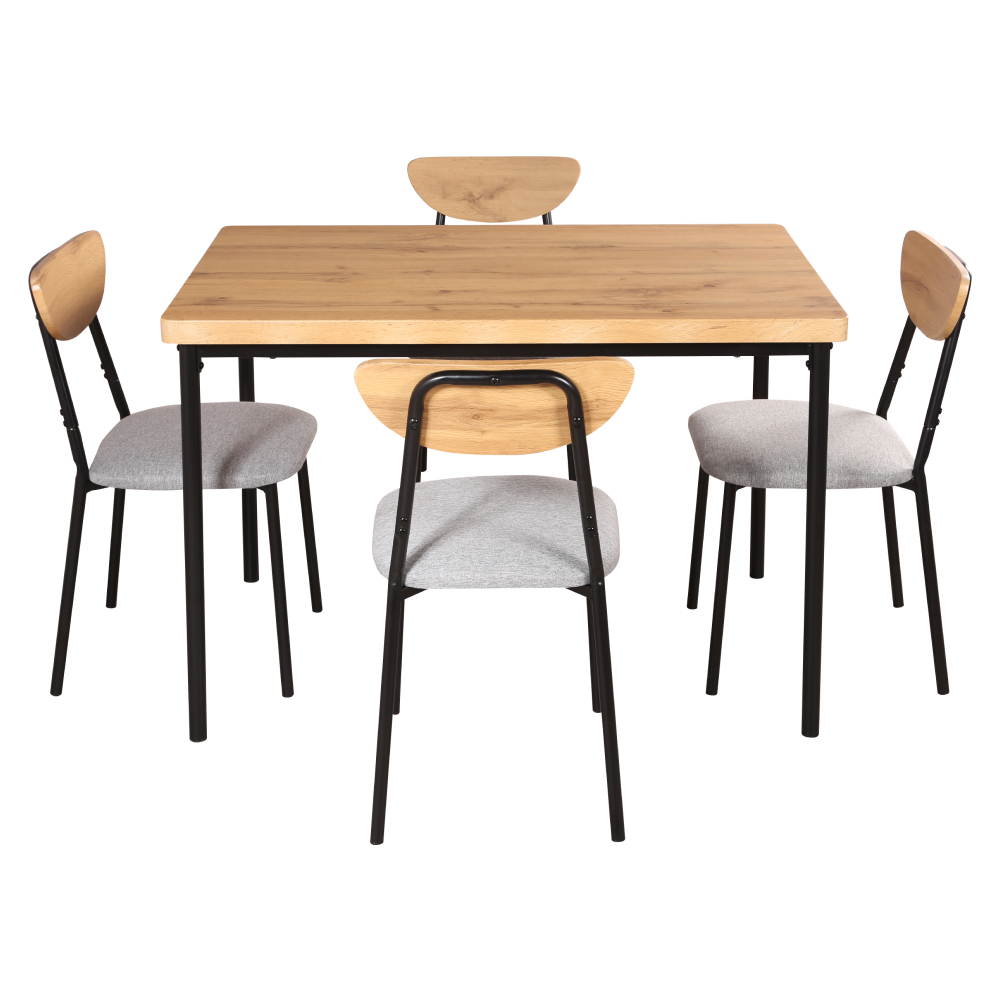 Jedálenský set 1+4, dub svetlý-sivá-čierna