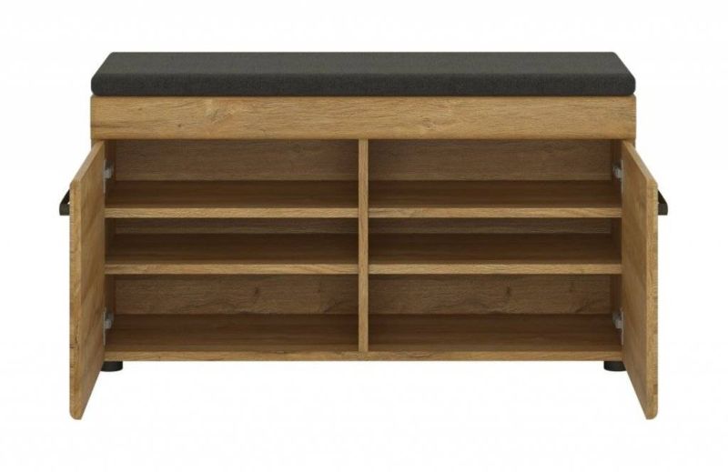 Botníková skrinka s dvomi dvierkami a čalúneným sedákom dub grandson