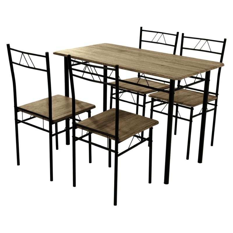 Jedálenský set 1+4, svetlý dub, čierna konštrukcia