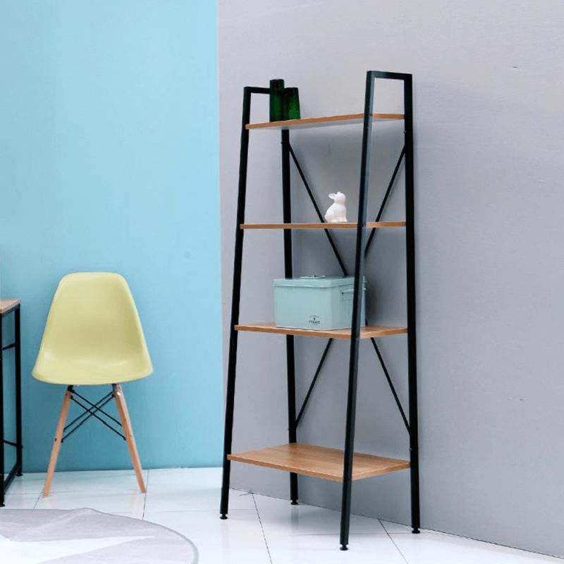 Industriálny regál, 4-policový, dub-čierna