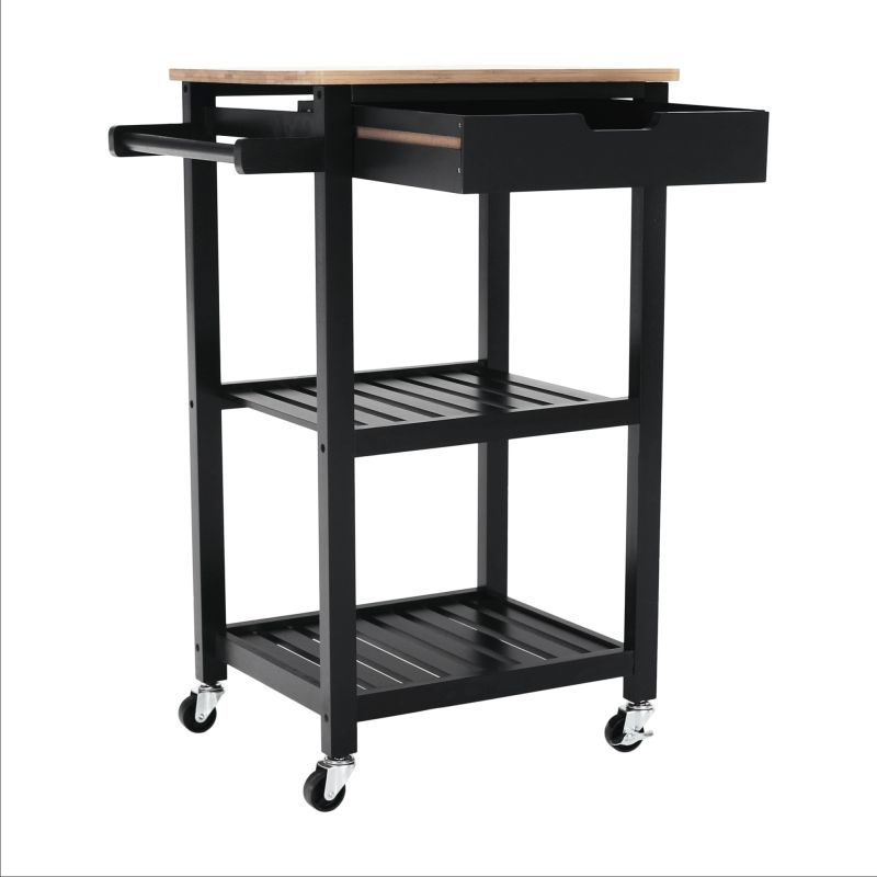 Servírovací vozík, prírodná-čierna