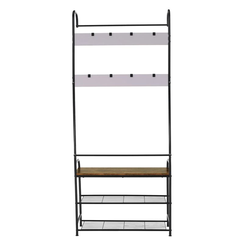 Vešiak s botníkom, čierny kov-MDF rustikálne drevo