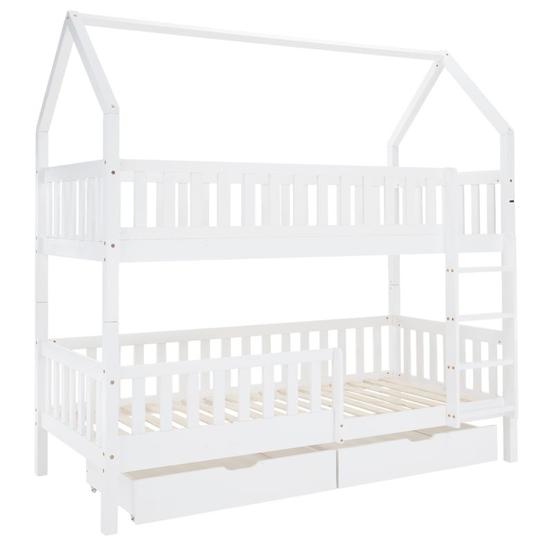 Poschodová posteľ v tvare domčeka bez prístelky, biela