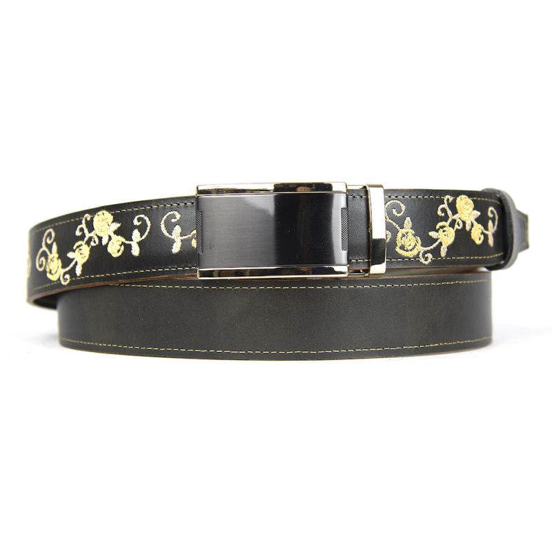 Kožený opasok s výšivkou, automatická pracka, 147cm, Limitovaná edícia 12