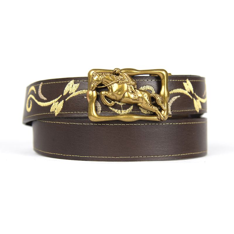 Kožený opasok s výšivkou, automatická pracka, 128cm, Limitovaná edícia 04