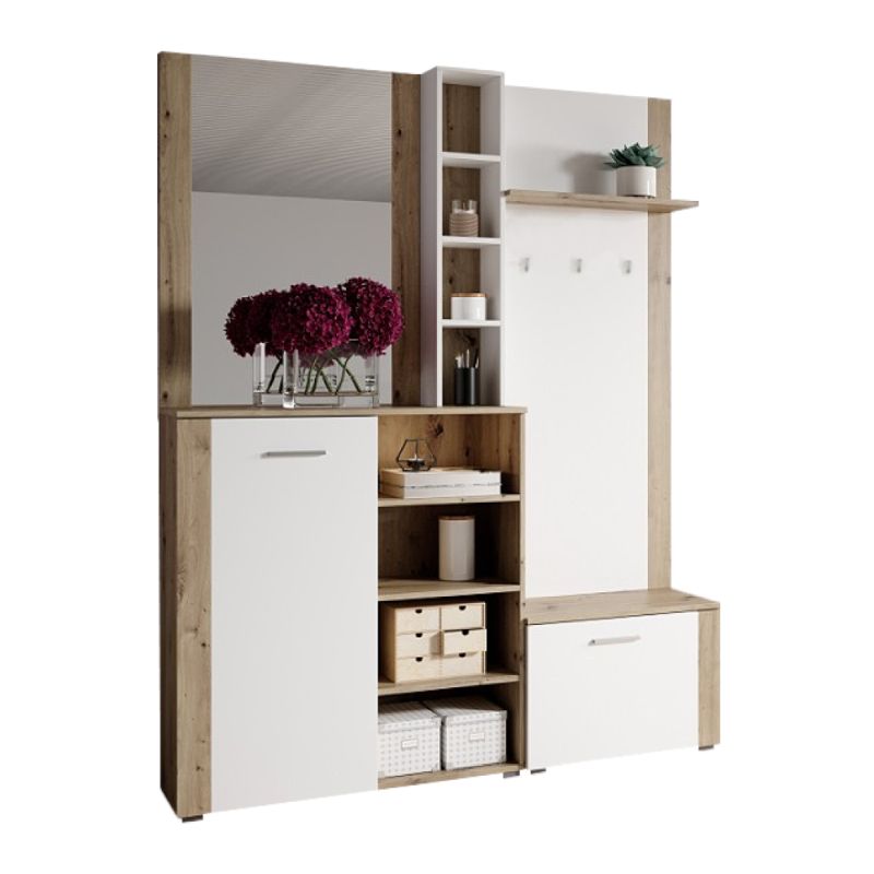 Predsieňová zostava z DTD, biela-dub artisan