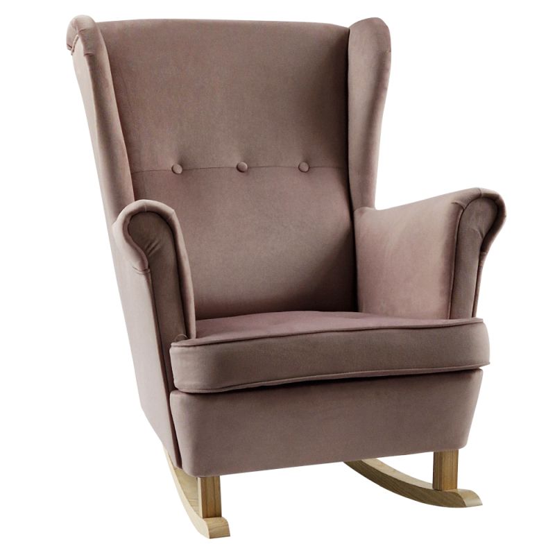 Hojdacie kreslo ušiak, ružové s nohami vo farbe buk