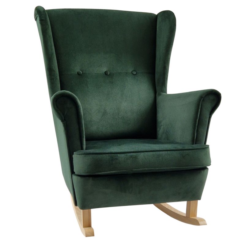 Hojdacie kreslo ušiak, zelené s nohami vo farbe buk