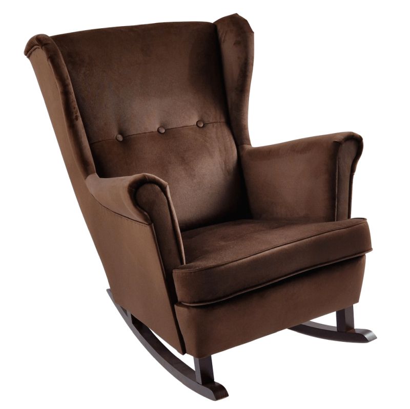 Hojdacie kreslo ušiak, hnedé s nohami vo farbe orech