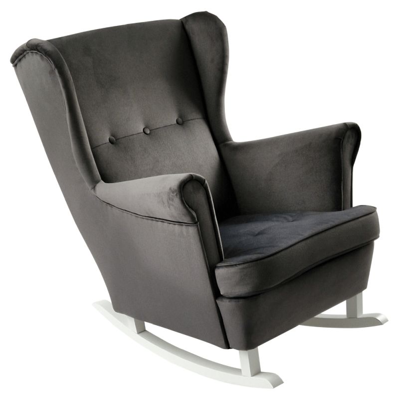 Hojdacie kreslo ušiak, tmavosivé s bielymi nohami