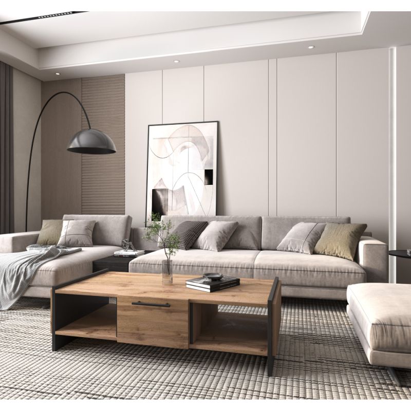 Konferenčný stolík 1S, 1x šuplík, dub wotan-čierna