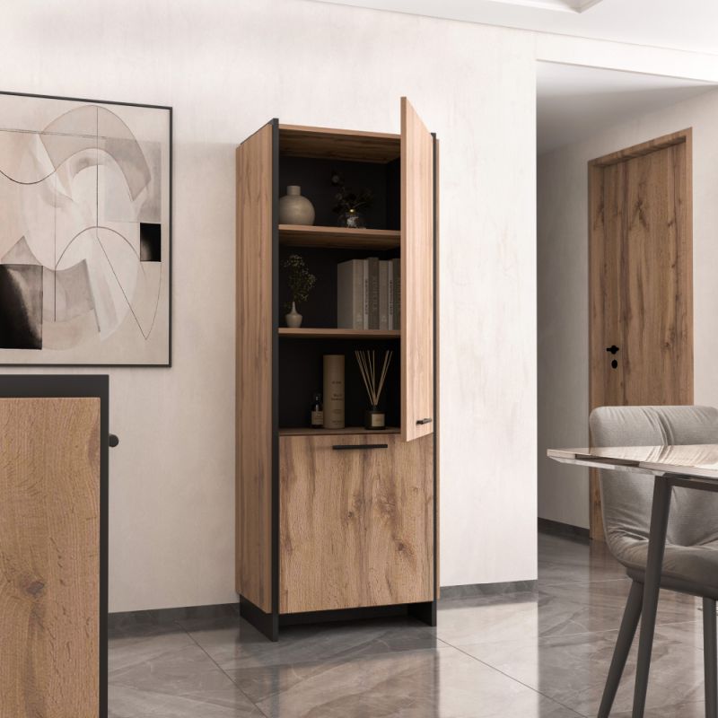 Regál 2D, 2x dvierka, dub wotan-čierna