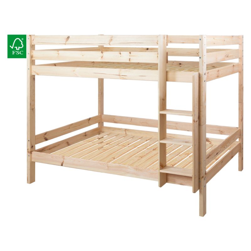 Poschodová posteľ so zábranou 90x200, masív-smrek