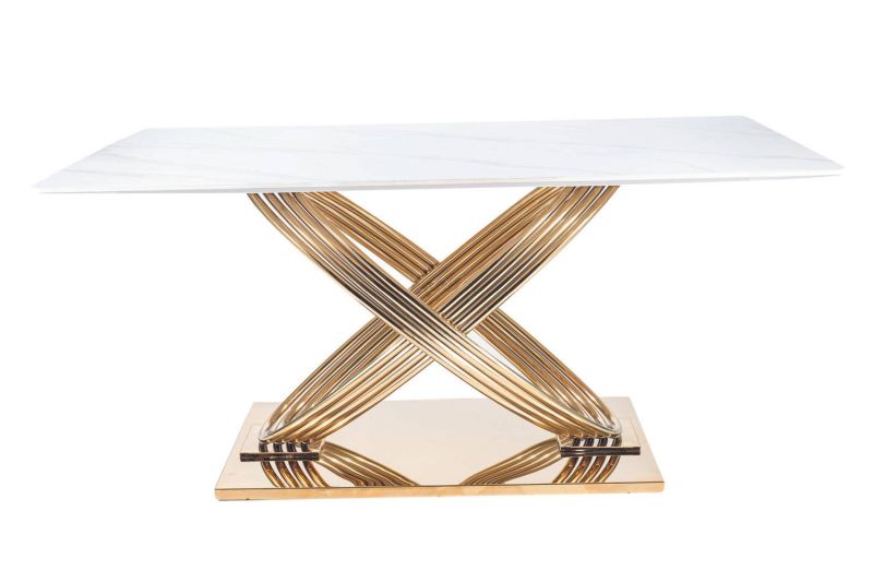 Nadčasový jedálenský stôl s unikátnymi zlatými nohami , biela-zlatá
