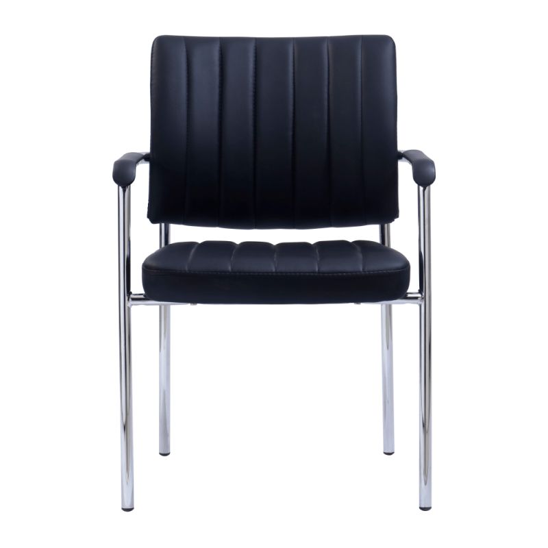 Elegantná zasadacia stolička s podrúčkami, čierna ekokoža-chróm