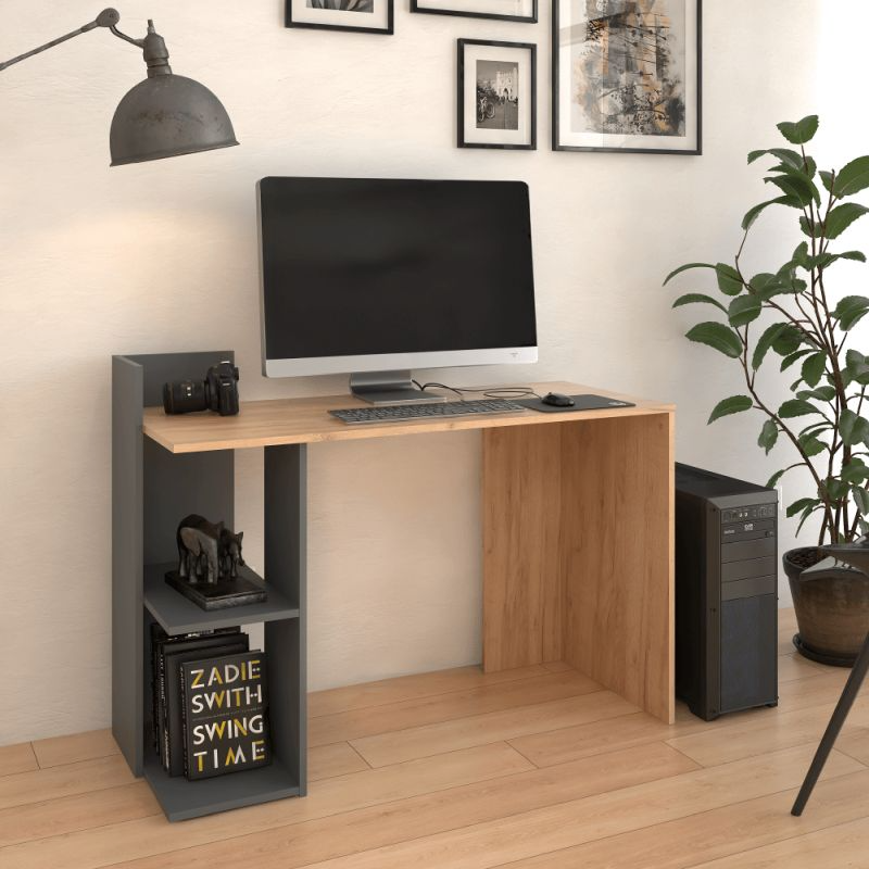 PC stôl s otvoreným regálom, dub craft zlatý-grafit