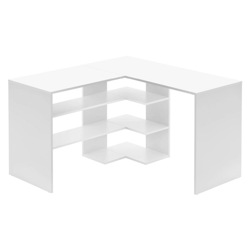 Rohový PC stôl s otvoreným úložným priestorom, biela