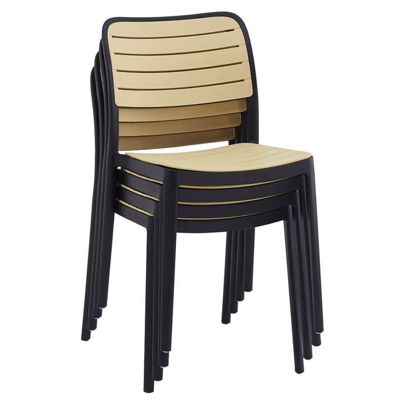 Stohovateľná plastová stolička, čierna-béžová