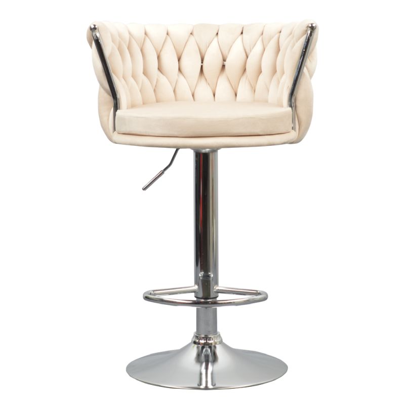 Dizajnová barová stolička, béžová Velvet látka-chróm