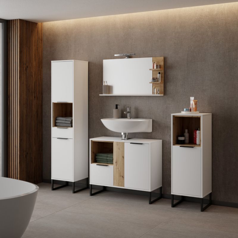 Nízka skrinka do kúpeľne CUB02, biela-dub artisan