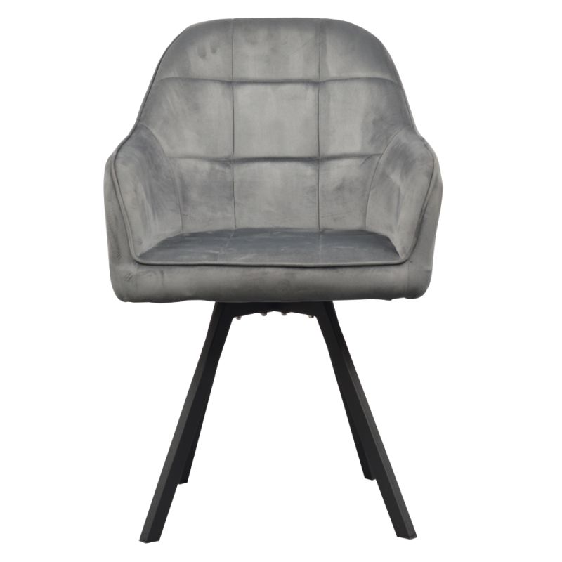 Pohodlné otočné prešívané jedálenské kreslo, tmavosivá Velvet látka