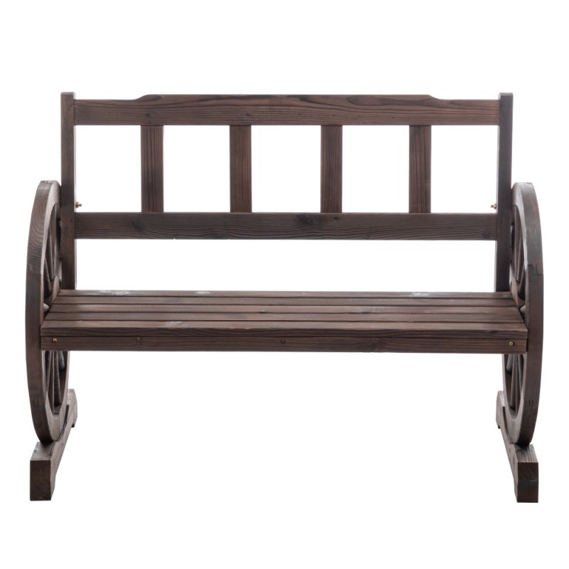 Záhradná drevená lavička s opierkami v tvare kolesa 104 cm, hnedá