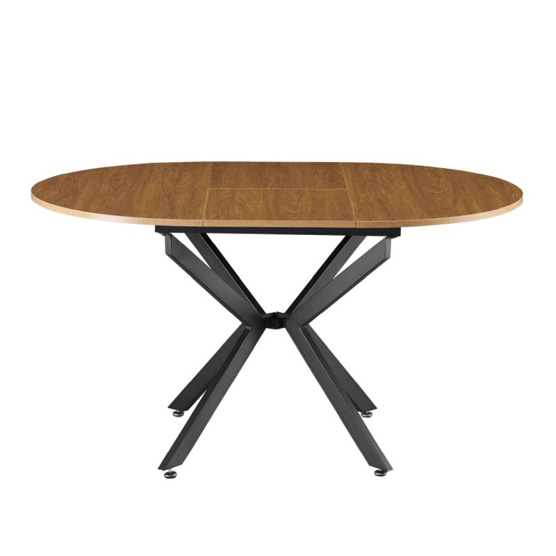 Okrúhly jedálenský rozkladací stôl, dub svetlý-čierna, 100-140 cm