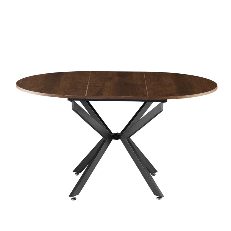 Okrúhly jedálenský rozkladací stôl, dub tmavý-čierna, 100-140 cm