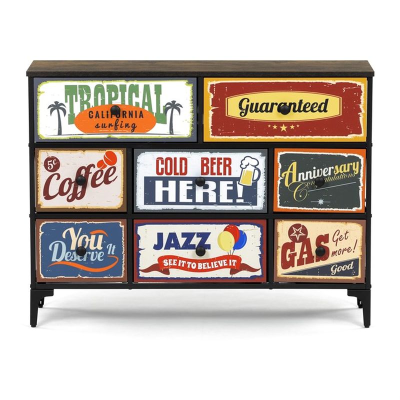 Retro komoda s 8 zásuvkami z netkanej textílie