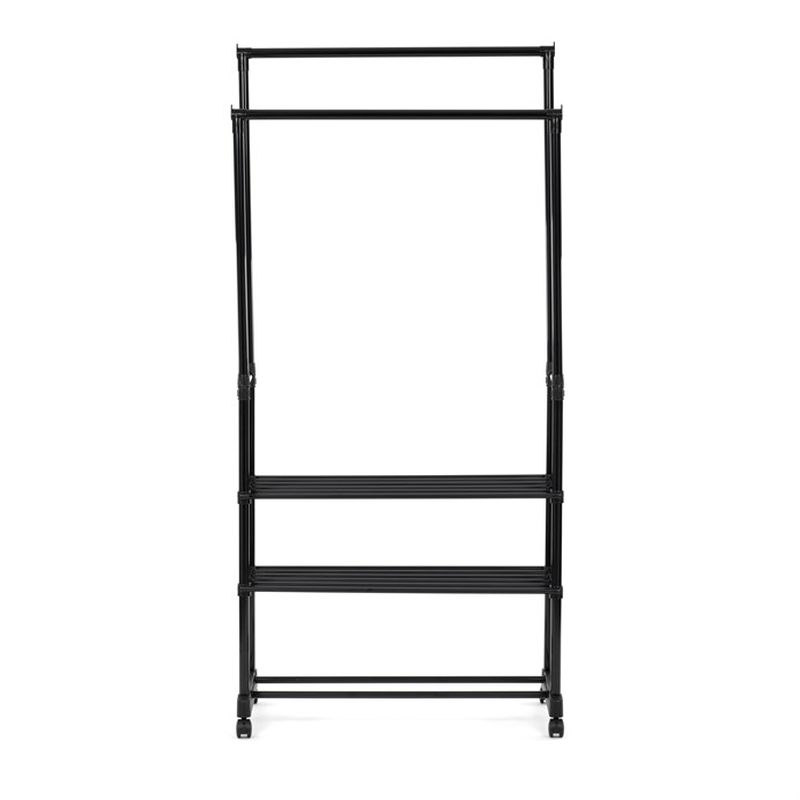 Stojan na šaty čierny, dvojramenný s tromi policami