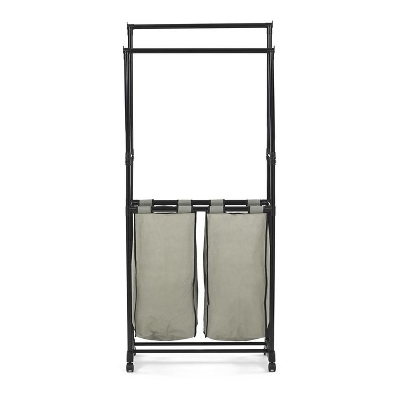 Stojan na šaty čierny, dvojramenný s košom