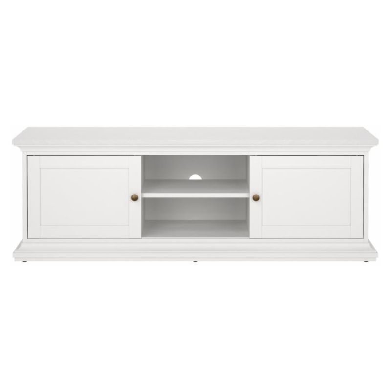Nadčasový TV stolík biely, 2x skrinka a otvorený priestor