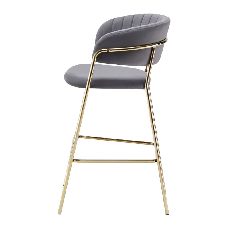 Dizajnová barová stolička, sivohnedá Velvet látka-gold chróm zlatý