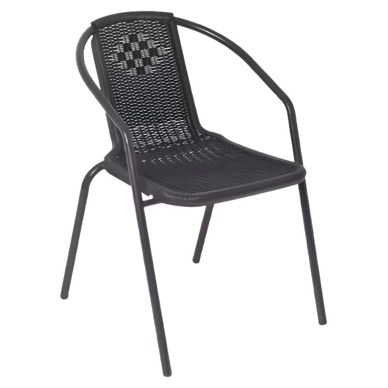 Záhradná stohovateľná stolička, oceľ-plast, čierna