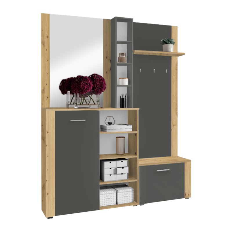 Praktická predsieňová zostava z DTD v prevedení dub artisan-grafit