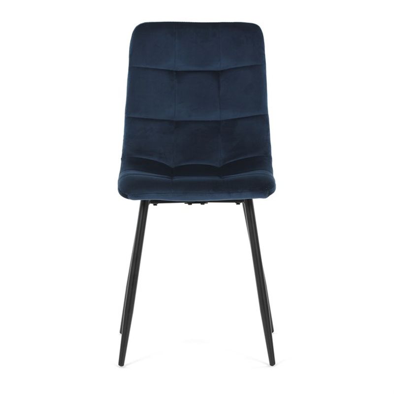 Jedálenská minimalistická stolička v industriálnom štýle, modrá zamatová látka